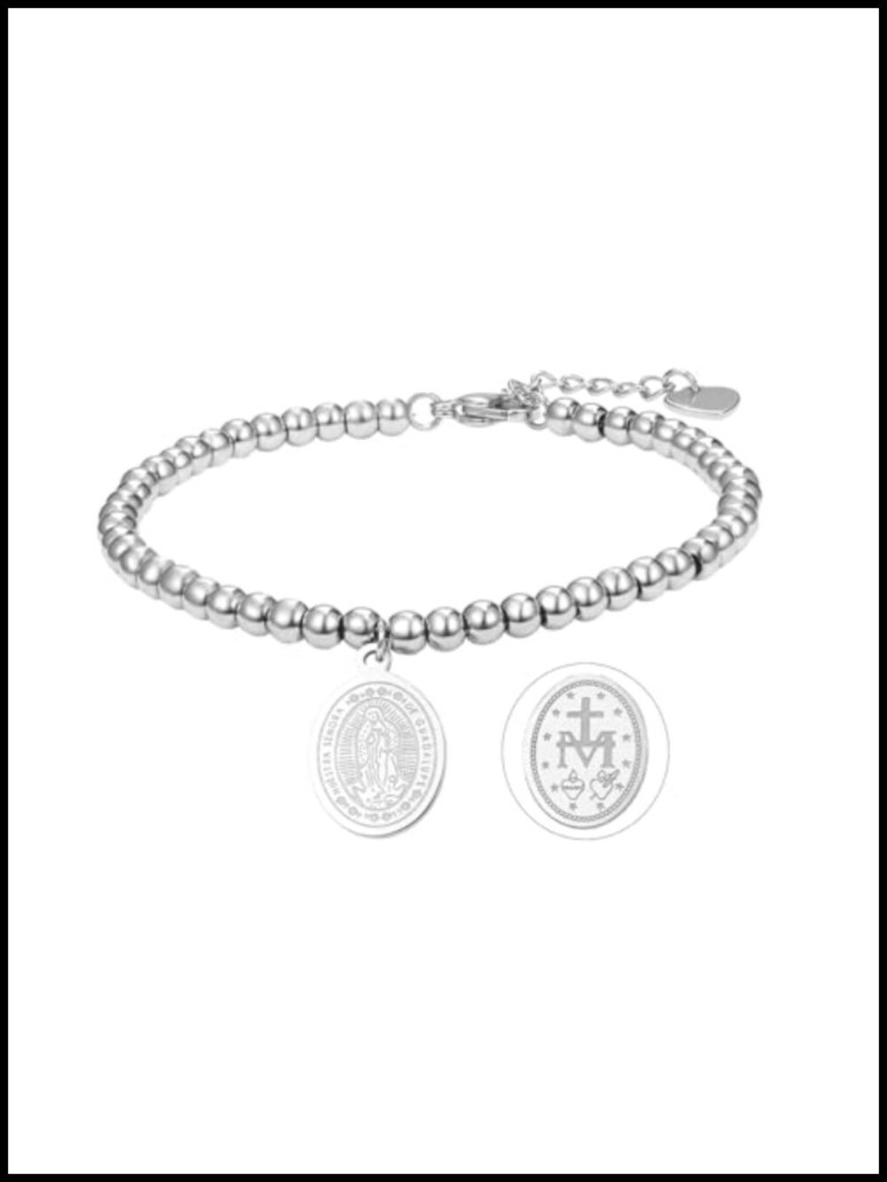 Virgin Mary Beaded Bracelet Adjustable Stainless Steel Catholic Medal Faith